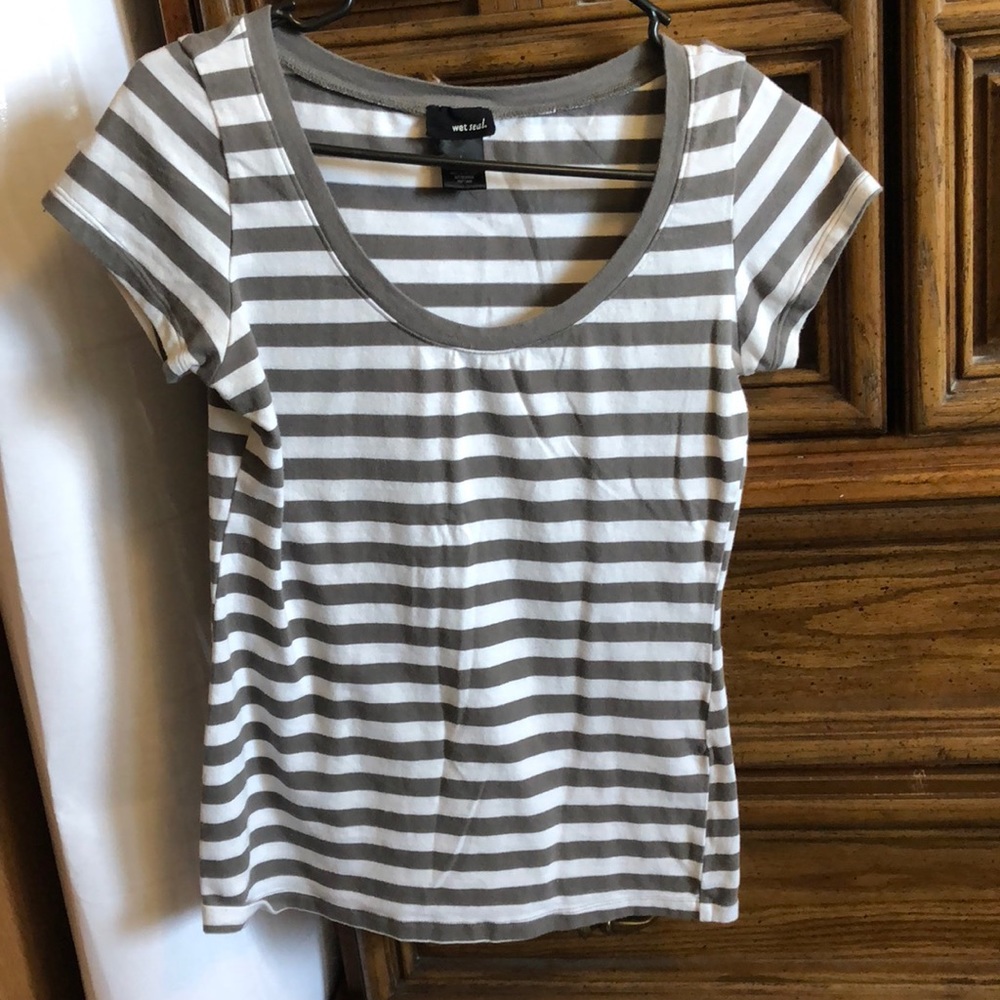 Grey and white striped shirt
